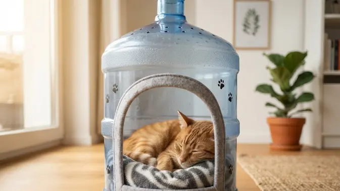 rumah kucing - ilustrasi berita Cara Membuat Rumah Kucing DIY dari Galon Bekas yang Nyaman dan Mudah Dibersihkan